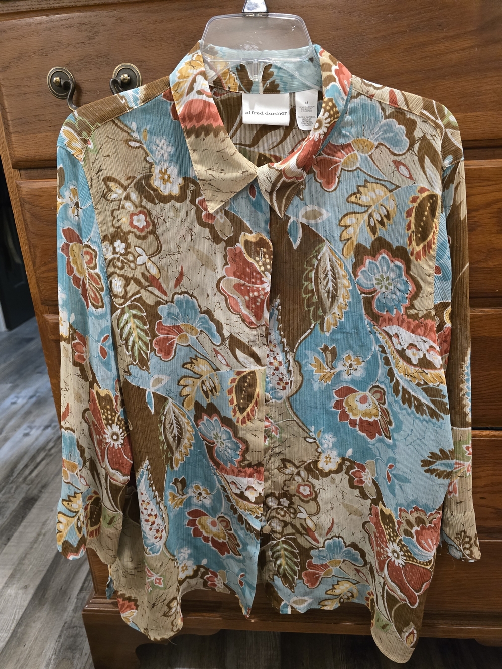 Alfred Dunner Blue Floral Button-Front Blouse, Size 18